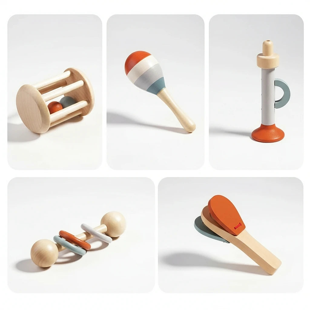 Instruments de musique Montessori en bois pour bébé Boobo – détail du coffret