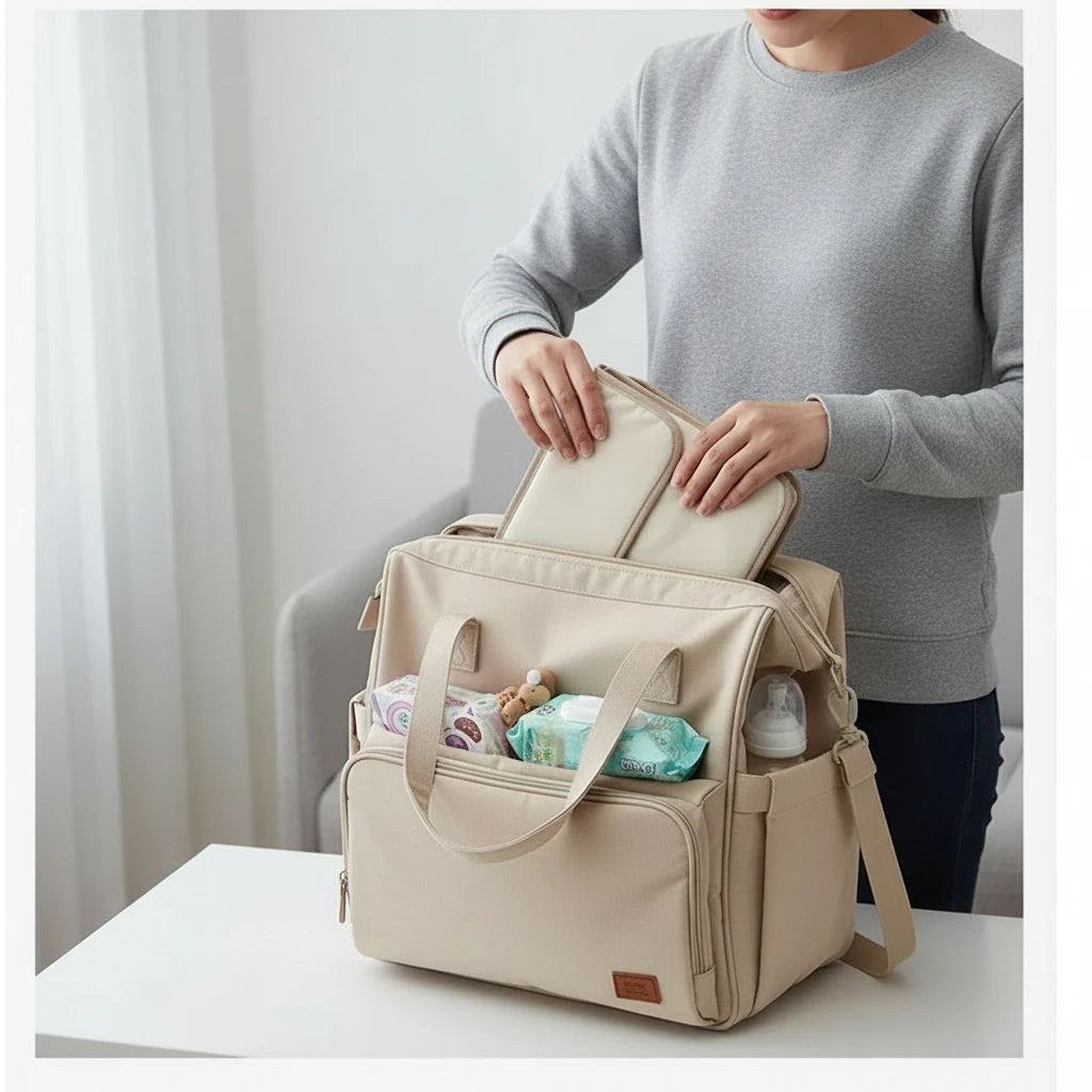 rangement du tapis à langer dan un sac à langer