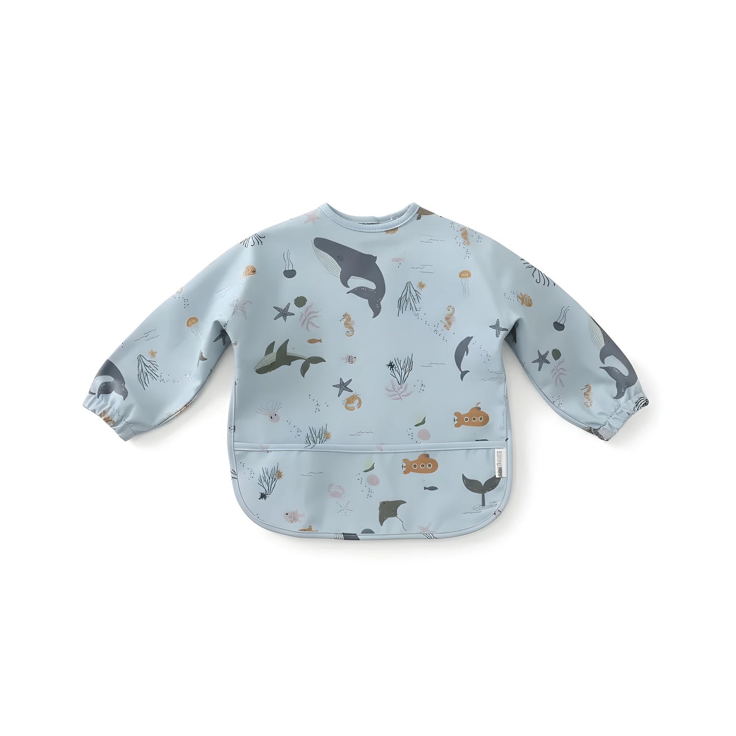 Bavoir manches longue motif océan bleu vue de face