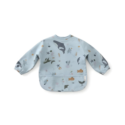 Bavoir manches longue motif océan bleu vue de face