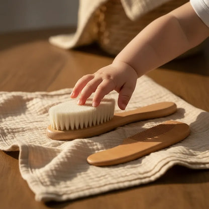 petite main de bébé qui prend la brosse