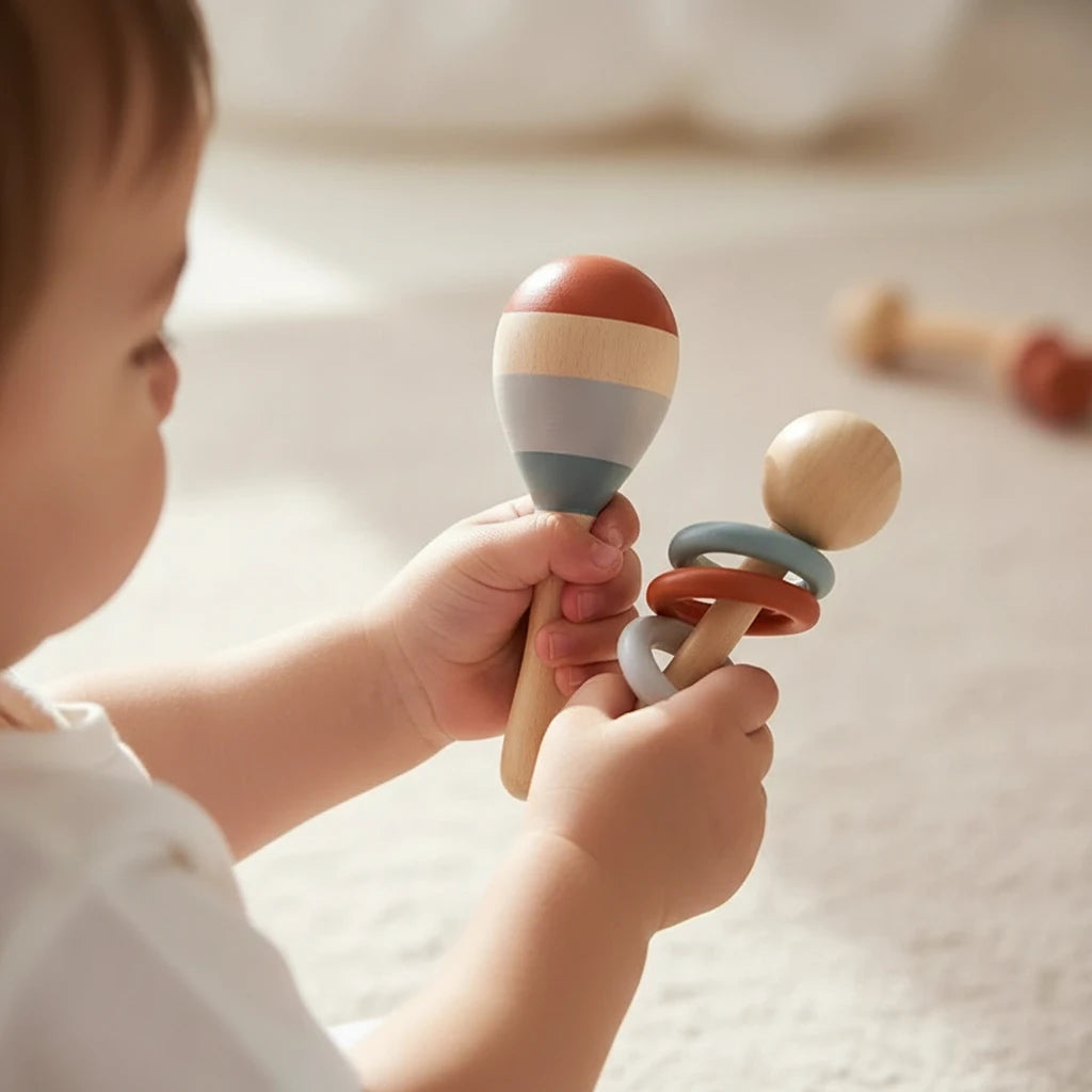 Bébé découvrant des jouets musicaux Montessori Boobo