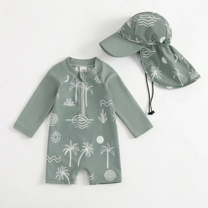 Combinaison Anti-UV Bébé + Chapeau Assorti – Protection Soleil UPF50+
