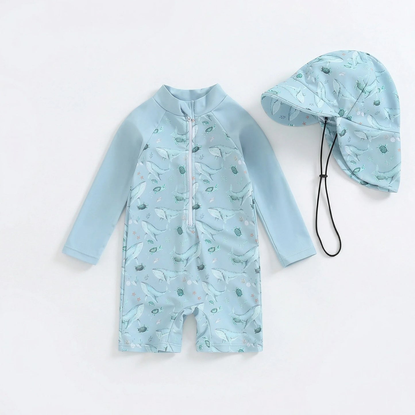 Combinaison Anti-UV Bébé + Chapeau Assorti – Protection Soleil UPF50+