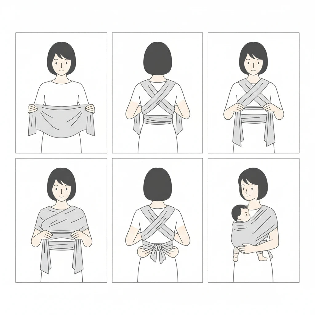 étapes pour mettre l'écharpe de portage