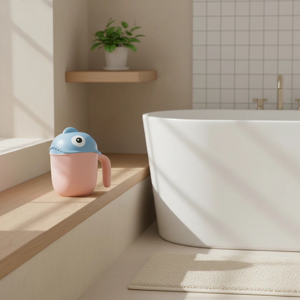 Détail du pommeau de douche bébé Boobo vert avec poignée ergonomique