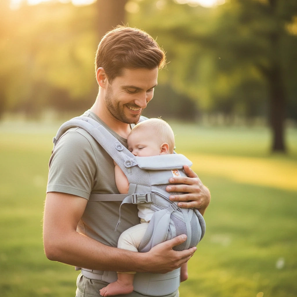 papa qui porte son bébé 