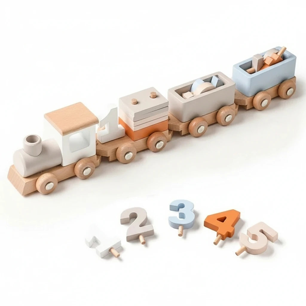 Train en bois Montessori avec chiffres bébé Boobo
