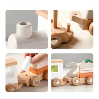 Train Montessori en bois avec chiffres et wagons Boobo