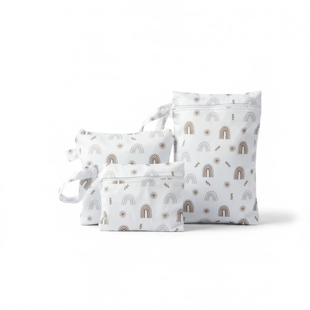 Set de 3 trousses de toilette bébé imperméables Boobo motif arc-en-ciel
