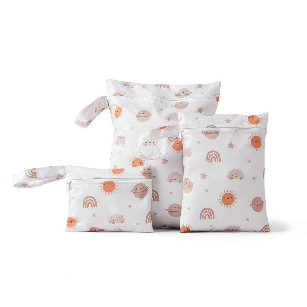 Set de 3 trousses de toilette bébé imperméables Boobo motif soleil et nuages