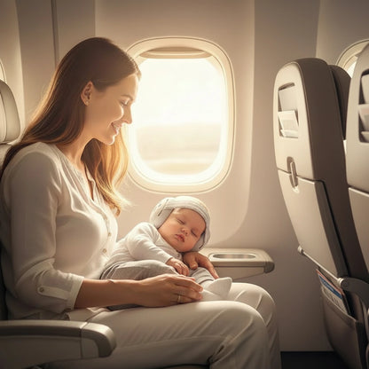 Bébé portant un casque antibruit Boobo pendant un voyage en avion